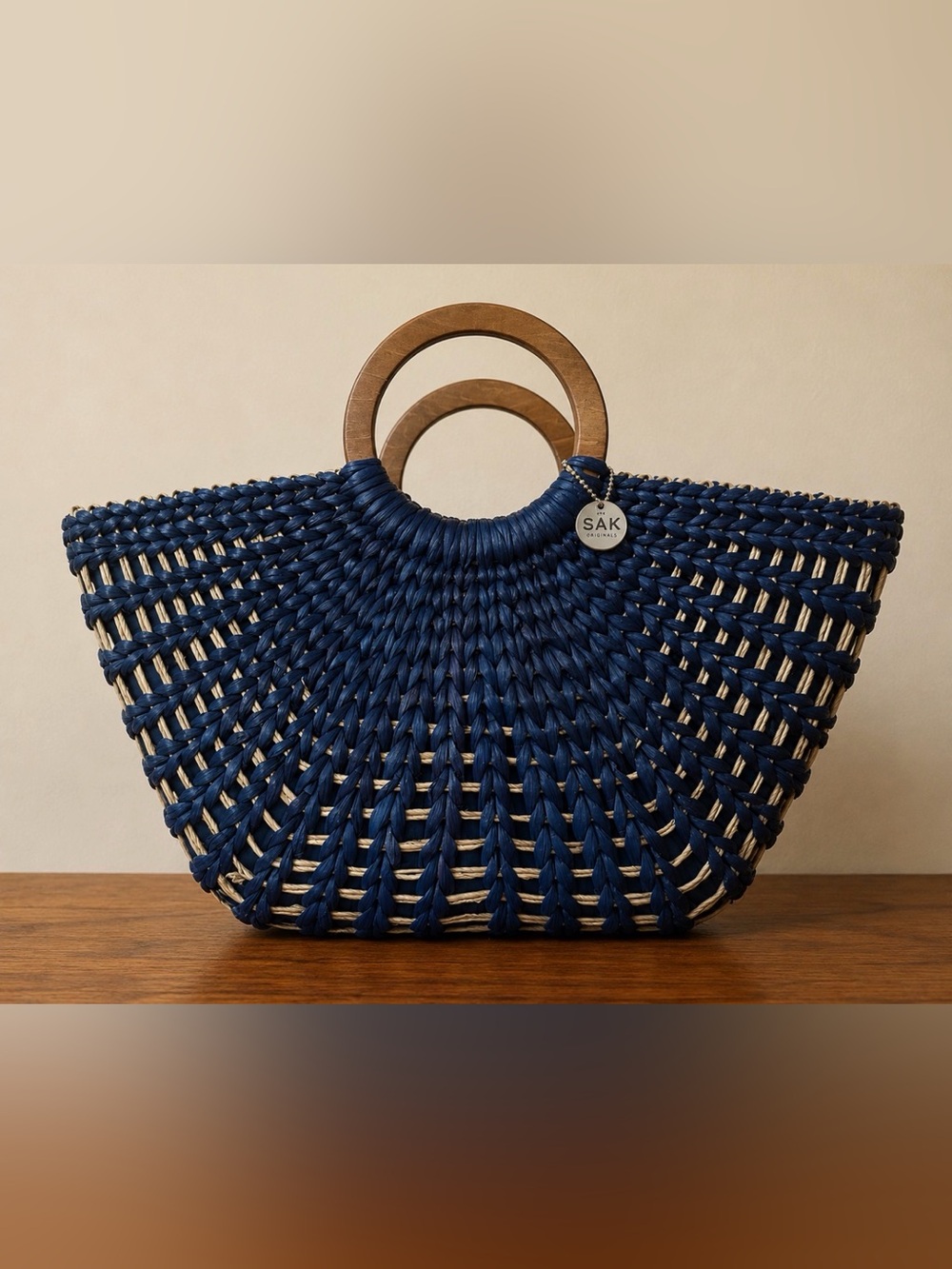 The Sak Blue Tote with Wooden Handles